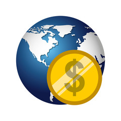 global planet with economy icon vector illustration design