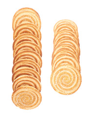 Line of cookies isolated over the white background