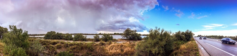Fototapeta na wymiar Panorama en Camargue sous l'orage