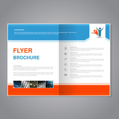 Vector modern brochure, abstract flyer with simple dotted design. Aspect Ratio for A4 size. Poster of blue, orange, grey, golden, silver and white color. Layout template, magazine cover.
