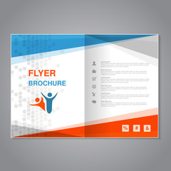 Vector modern brochure, abstract flyer with simple dotted design. Aspect Ratio for A4 size. Poster of blue, grey, white and orange color. Layout template, magazine cover.