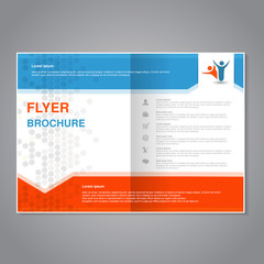 Vector modern brochure, abstract flyer with simple dotted design. Aspect Ratio for A4 size. Poster of blue, grey, white and orange color. Layout template, magazine cover, book cover.