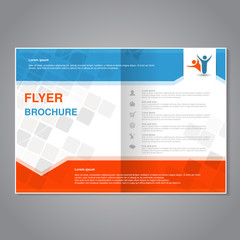 Vector modern brochure, abstract flyer with simple modern design. Aspect Ratio for A4 size. Poster of blue, grey, white and orange color. Layout template, magazine cover.