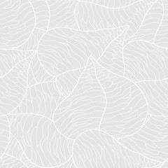 Vector seamless background with leaves. Monochrome hand drawing pattern. Texture in grey color. Black and white.