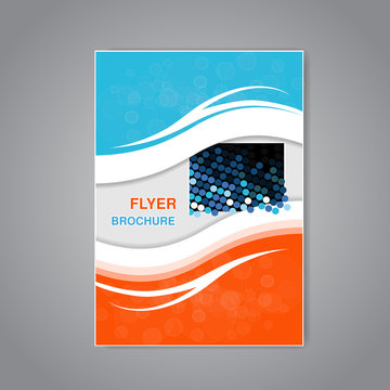 Vector modern brochure, abstract flyer with simple modern design. Aspect Ratio for A4 size. Poster of blue, grey, white and orange color. Layout template, magazine cover, book cover.