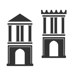 Vector architecture building symbol, historical building, two black icon of simple tower