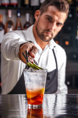 Bartender decorating cocktail