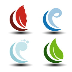 Obraz premium Vector natural symbols - fire, air, water, earth - nature icons with flame, bubble air, wave water and leaf. Elements of ecology sources, alternative energy.