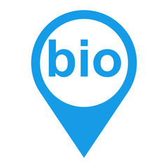 Icono plano localizacion texto bio azul