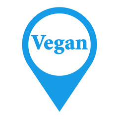 Icono plano localizacion texto Vegan azul