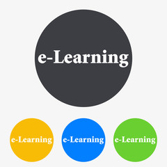 Icono plano texto e-Learning en circulo varios colores