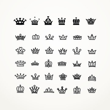 Vector heraldic elements design. Set of black line crowns.