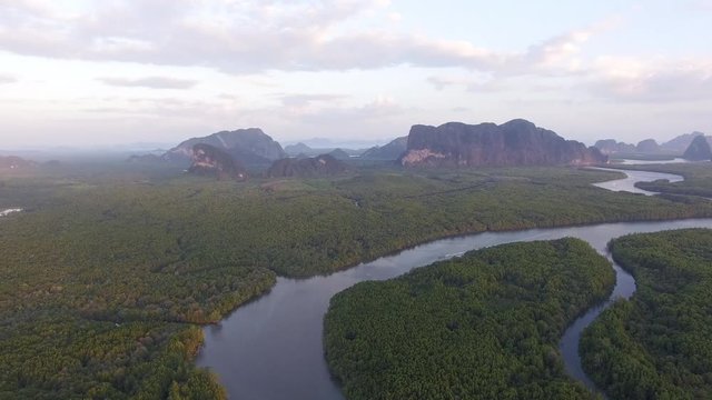 new view point in Phang Nga province at Baan Hinrom near Samed Nangshe view point photo from drone can see many islands in Phang Nga gulf