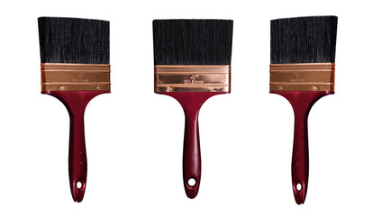 Isolated Black Painting brush with Bright Dark Red Stick on a white background in differen angles