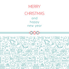 Christmas greeting card with line icon decorative elements.