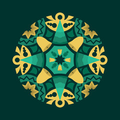 Vector Christmas Mandala with Angels and Bells