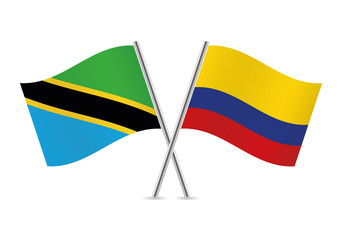 Tanzania and Colombia flags. Vector illustration.