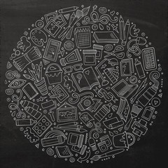 Set of Designer cartoon doodle objects, symbols and items