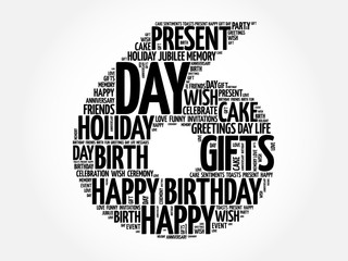 Happy 6th birthday word cloud collage concept