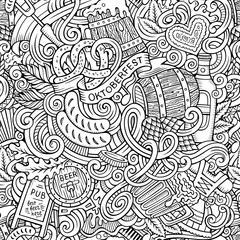 Cartoon cute doodles hand drawn Octoberfest seamless pattern