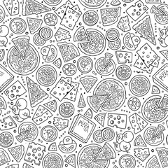 Cartoon cute hand drawn Pizza seamless pattern.