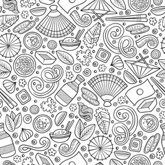 Fototapeta premium Cartoon cute hand drawn Japan food seamless pattern