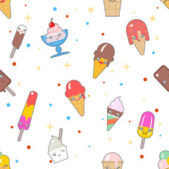 Kawaii ice-cream seamless pattern