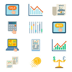 Stock flat icons. Exchange signs and finance strategy symbols