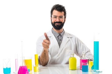 Scientist man with thumb up