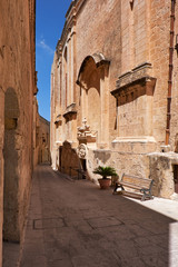 The narrow street and residential houses of Mdina, the old capit