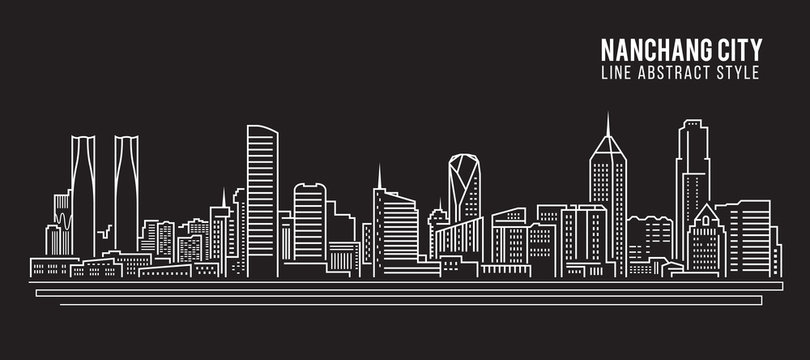 Cityscape Building Line art Vector Illustration design - Nanchang city