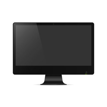 Realistic detalied computer monitor. Black display. Vector isolated illustration.