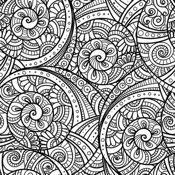 Seamless pattern with  floral doodle elements. Hand Drawn decorative illustration.