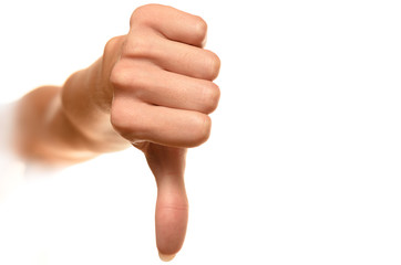 female hand showing thumbs down sign