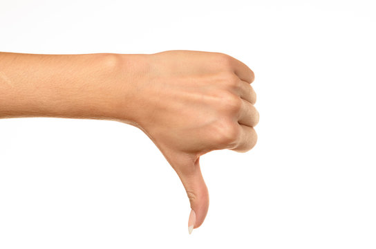 female hand showing thumbs down sign