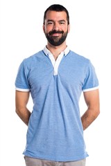 Obraz premium Happy man with blue shirt