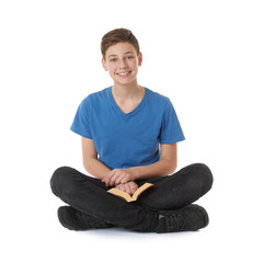 Cute teenager boy over white isolated background