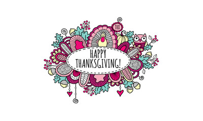 Happy Thanksgiving Hand Drawn Doodle Vector