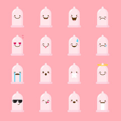 Vector condom emoji set. Funny emoticons.