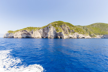 Obraz premium Cruise around Zakynthos, views from the sea on the island, Greece, background.