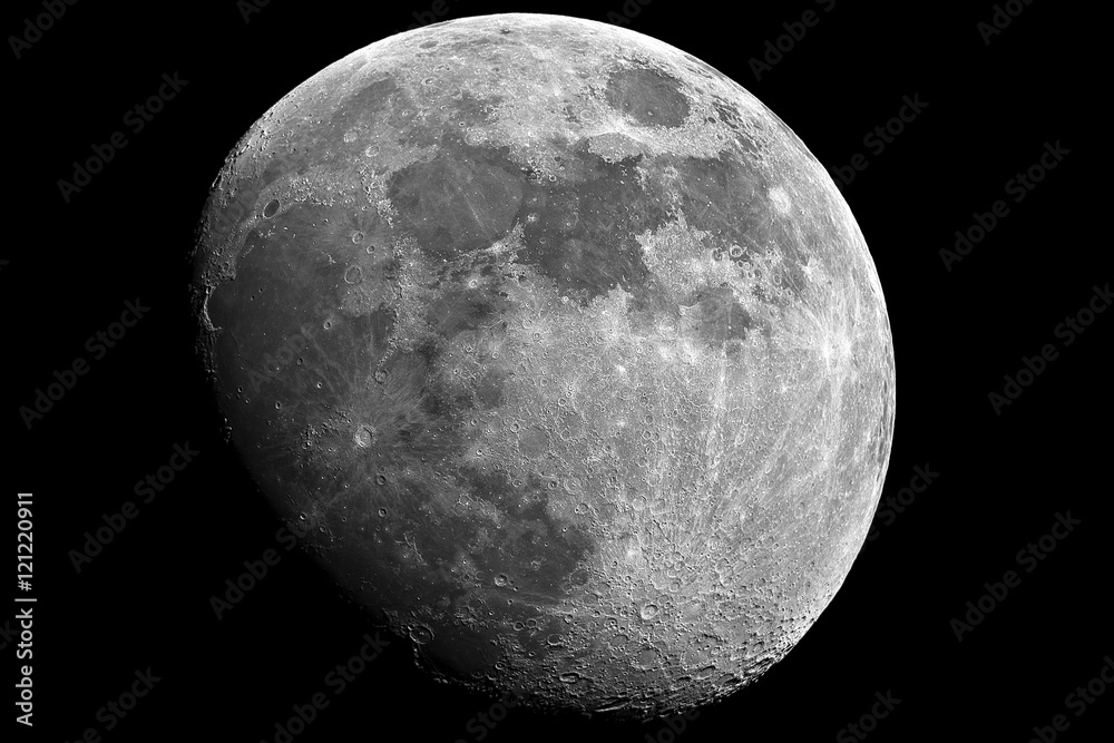 Wall mural moon in growing phase (waxing gibbous). taken by telescope. awesome details, it was cared by me in p