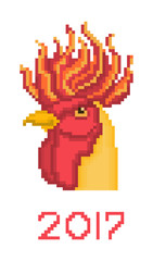Pixel art fire rooster, new year 2017 symbol