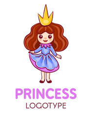 Cartoon princess in a dress and a crown logotype