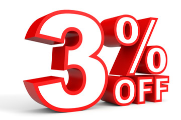 Discount 3  percent off. 3D illustration on white background.
