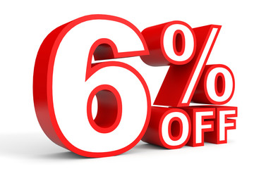 Discount 6 percent off. 3D illustration on white background.
