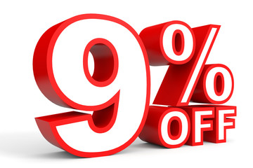 Discount 9 percent off. 3D illustration on white background.
