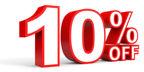 Discount 10 percent off. 3D illustration on white background.