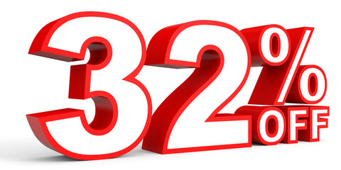 Discount 32 percent off. 3D illustration on white background.