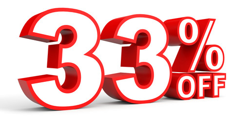Discount 33 percent off. 3D illustration on white background.