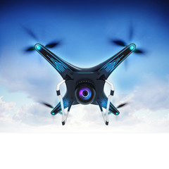 Naklejka na ściany i meble modern camera drone in air with blue sky background